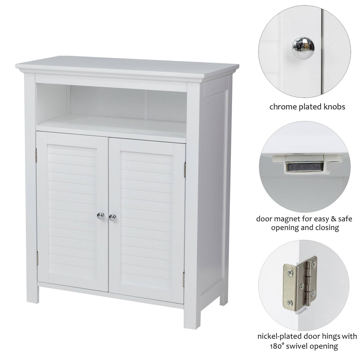 White Shelved Floor Cabinet with 2 Shutter-Door S1122