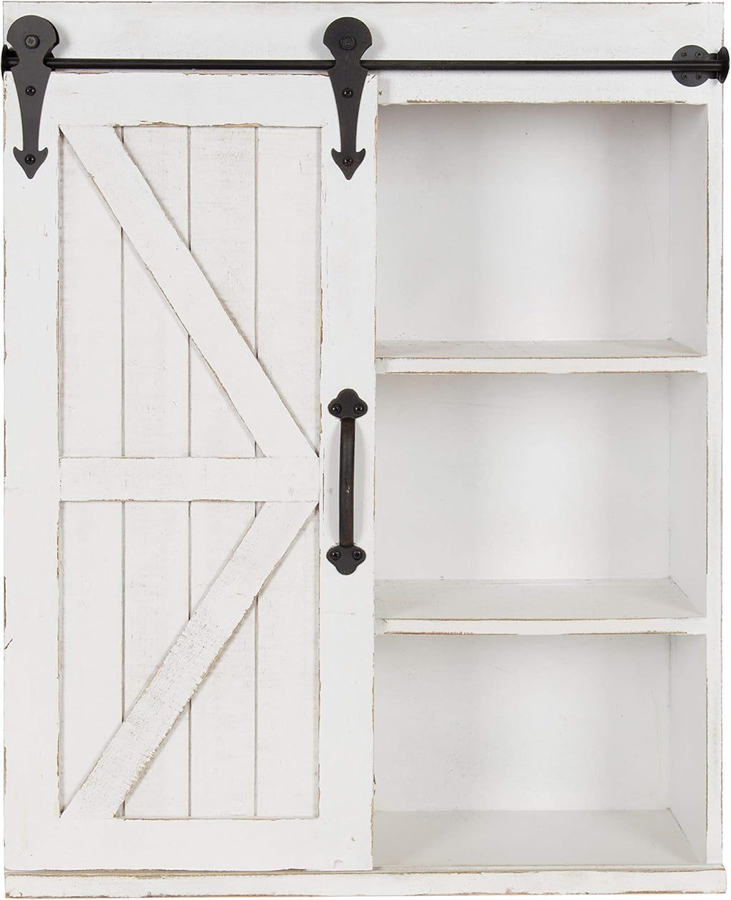 Rustic White Wood Wall Storage Shelving Cabinet with Sliding Barn Door Z286