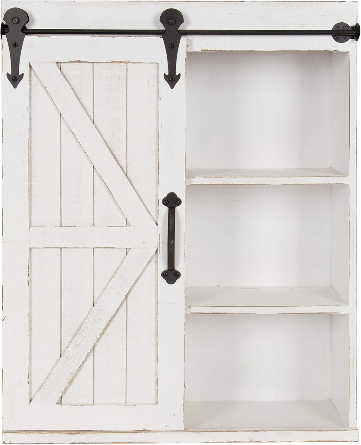 Rustic White Wood Wall Storage Shelving Cabinet with Sliding Barn Door Z286