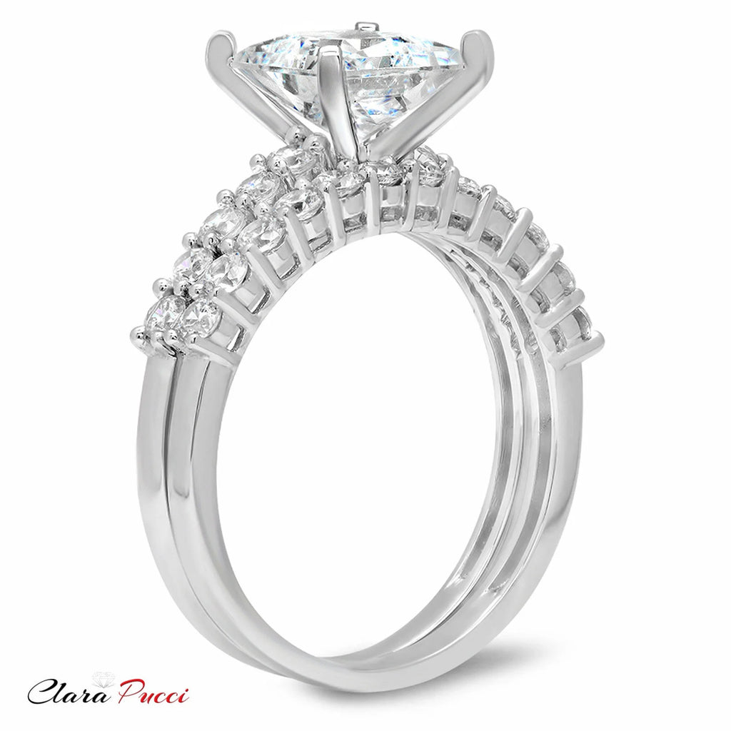 18K White Gold Princess Cut Diamond Engagement Ring Set J139