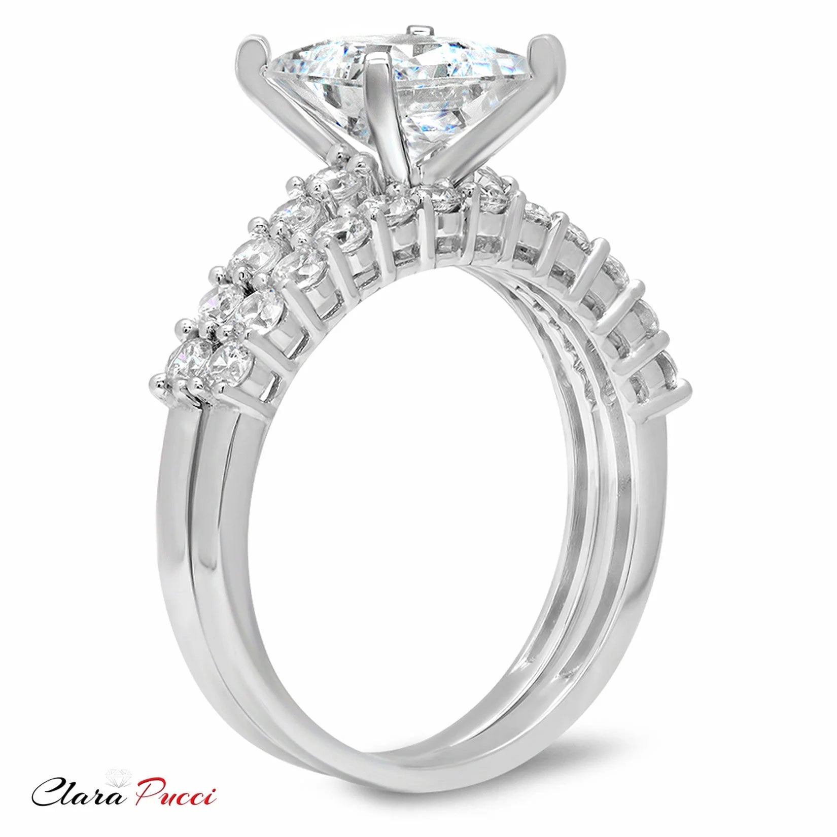 18K White Gold Princess Cut Diamond Engagement Ring Set J139