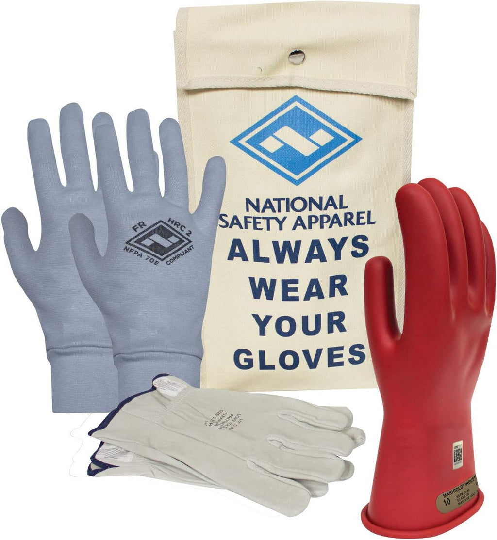 Class 00 Black Rubber Voltage Insulating Glove Kit with FR Knit Glove and Leather Protectors Z812429