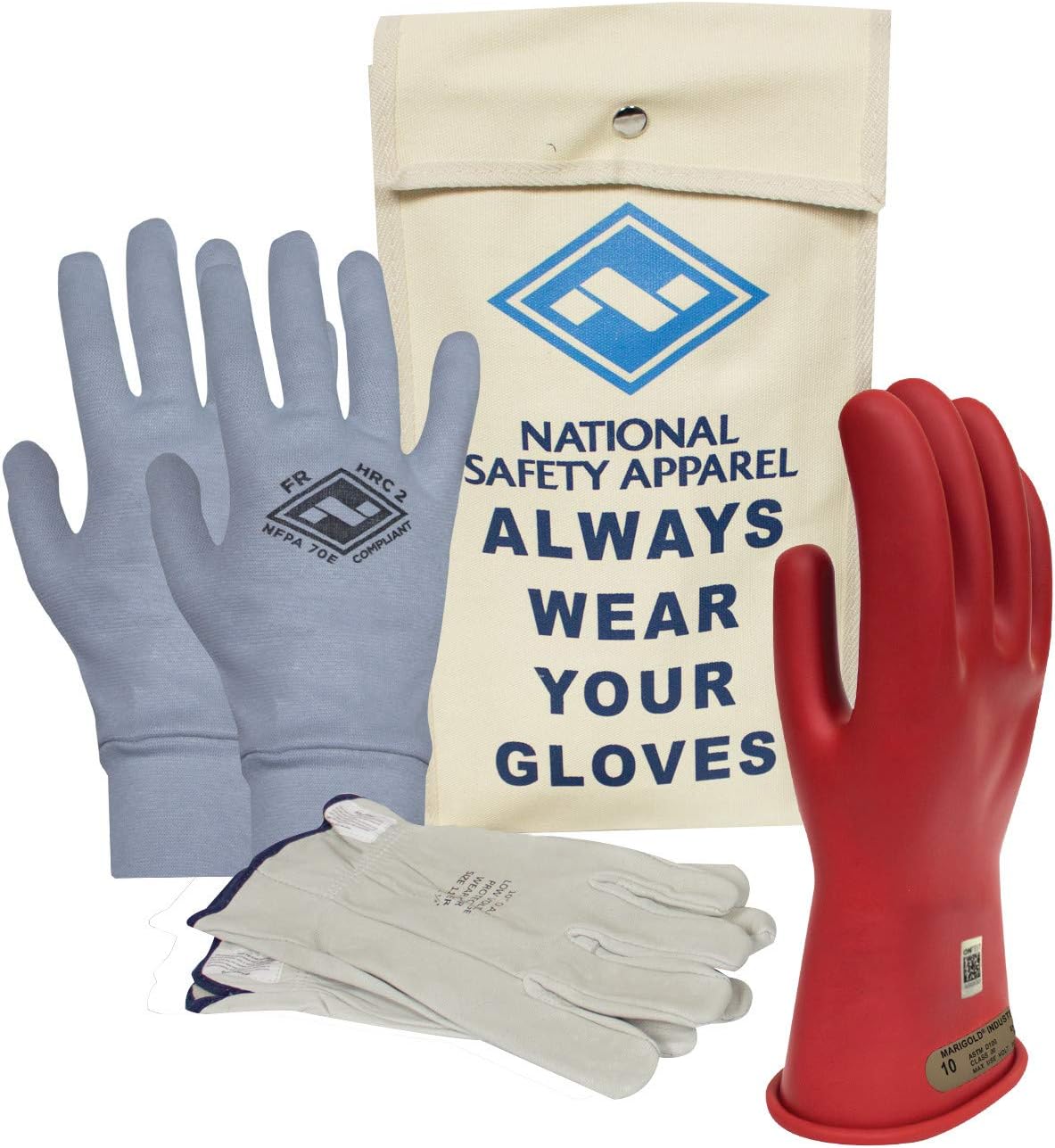 Class 00 Black Rubber Voltage Insulating Glove Kit with FR Knit Glove and Leather Protectors Z812429