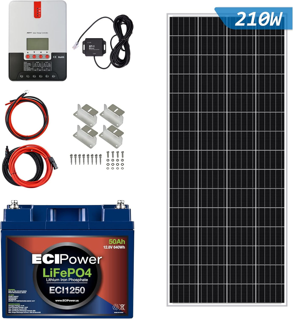 200W 12V Solar Power Kit with 2 x 12V 20Ah LiFePO4 Lithium Batteries, 200W Mono Rigid Solar Panels, 20A MPPT Solar Charge Controller R5318