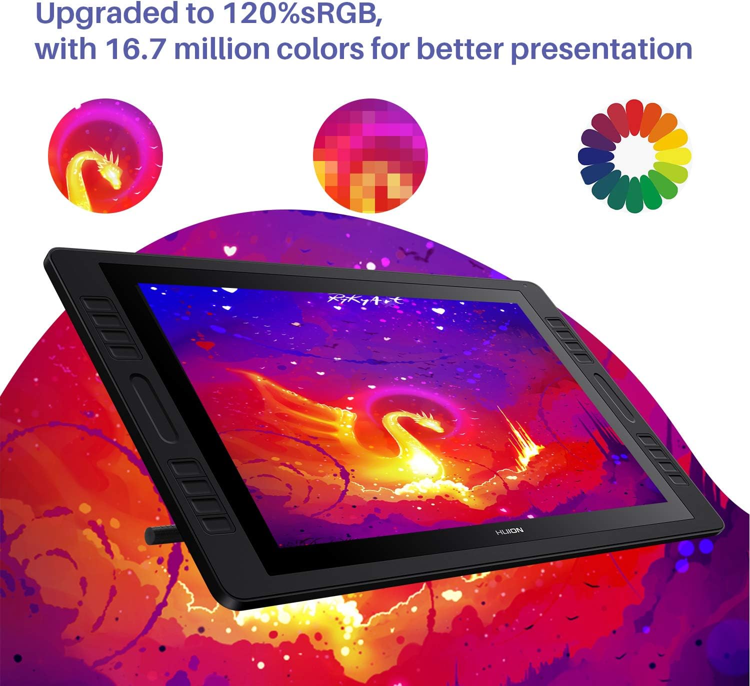 Graphics Drawing Monitor with Full Laminated Screen 19.5inch Pen Display with Battery-Free Stylus Tilt 16 Express Keys 2 Touch Bars Stand Included E101100