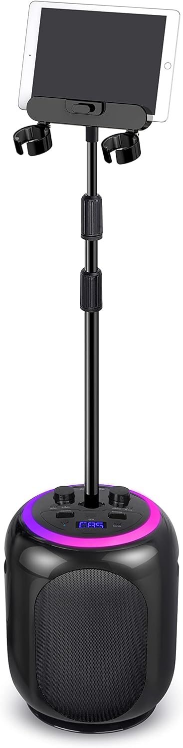 Black Karaoke Machine with Stand and LED Lights H267
