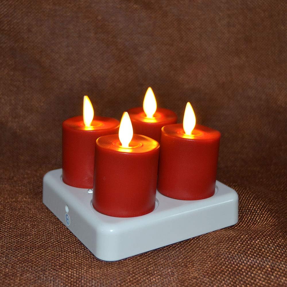 Red Pack of 4 Rechargeable LED Tealight Candles with Remote Control M169