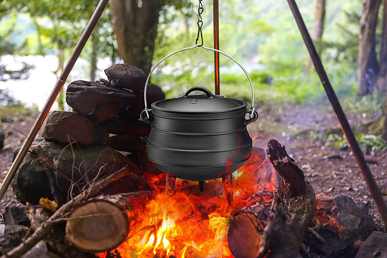 Cast Iron Pre-Seasoned Potjie Pot With Lid, 8 Quarts P70162