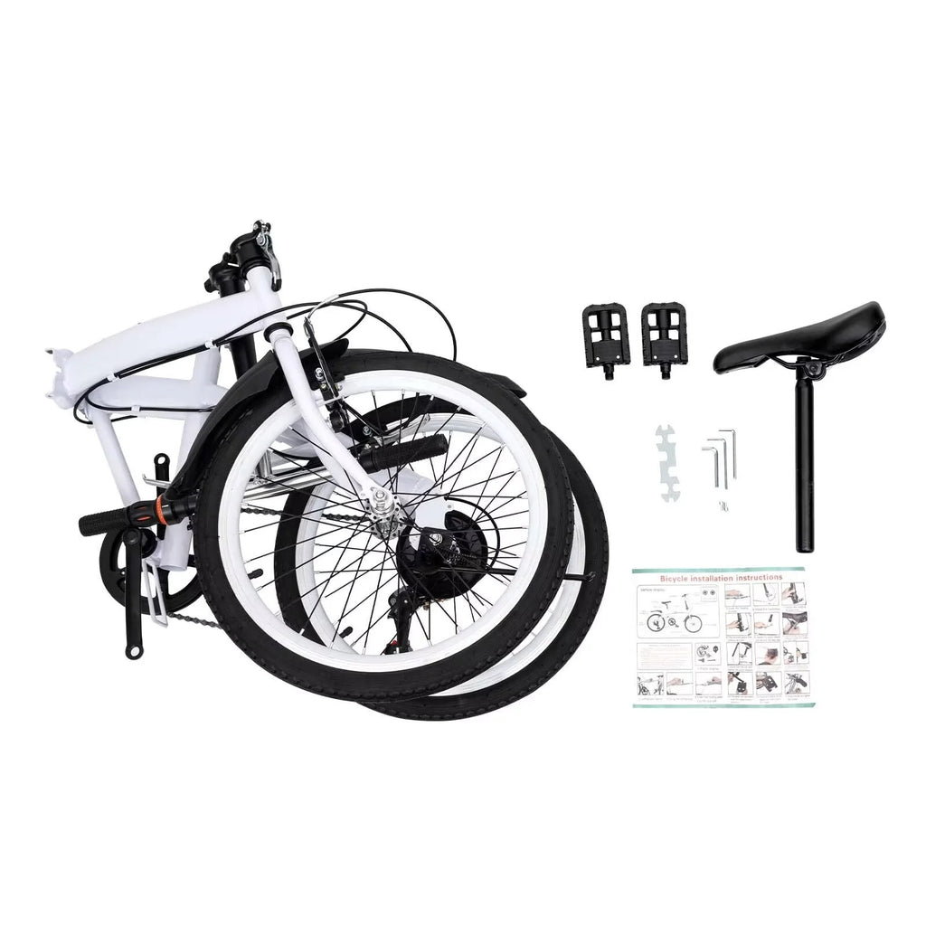 White 20" Folding Bike 6 Speed Bicycle M5398
