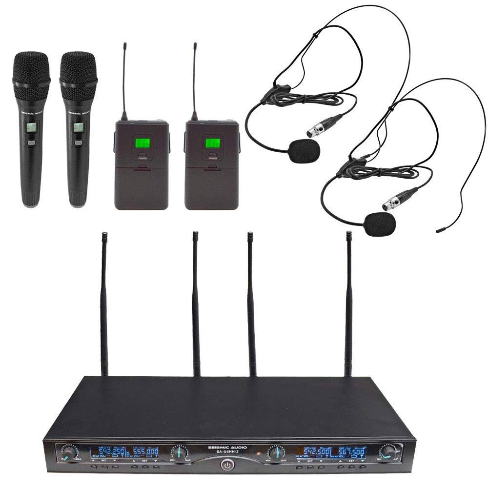 4 Channel UHF Wireless Microphone System with 2 Handheld and 2 Headset Microphones V7252