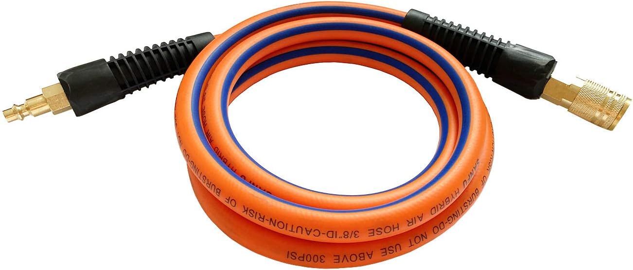 Orange 3/8”ID x 100ft 300PSI Air Compressor Hose with 1/4” Brass Coupler, Pack of 2 N28724