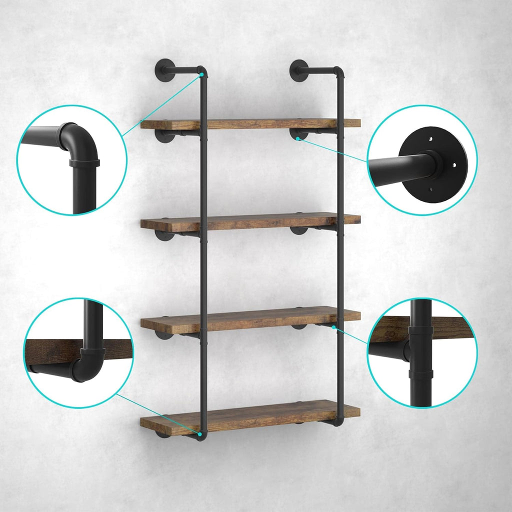 Industrial Wall Mount Iron Pipe Shelf Black 3 Tier X2 R82433