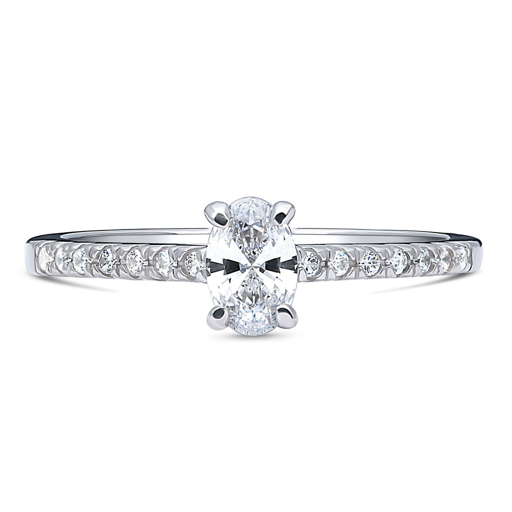 Sterling Silver Oval Cut Cubic Zirconia Promise Ring, Rhodium Plated Size 9 W91394