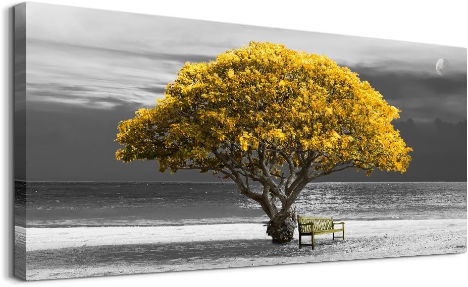 Golden Yellow Sun Blue Ocean Sea Waves Landscape Canvas Wall Art K14077