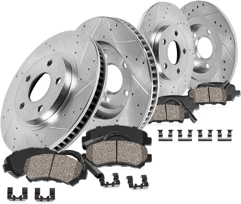 FRONT 294mm + REAR 279.7mm D/S 5Lug Rotors + Brake Pads + Clips + Sensors C41820