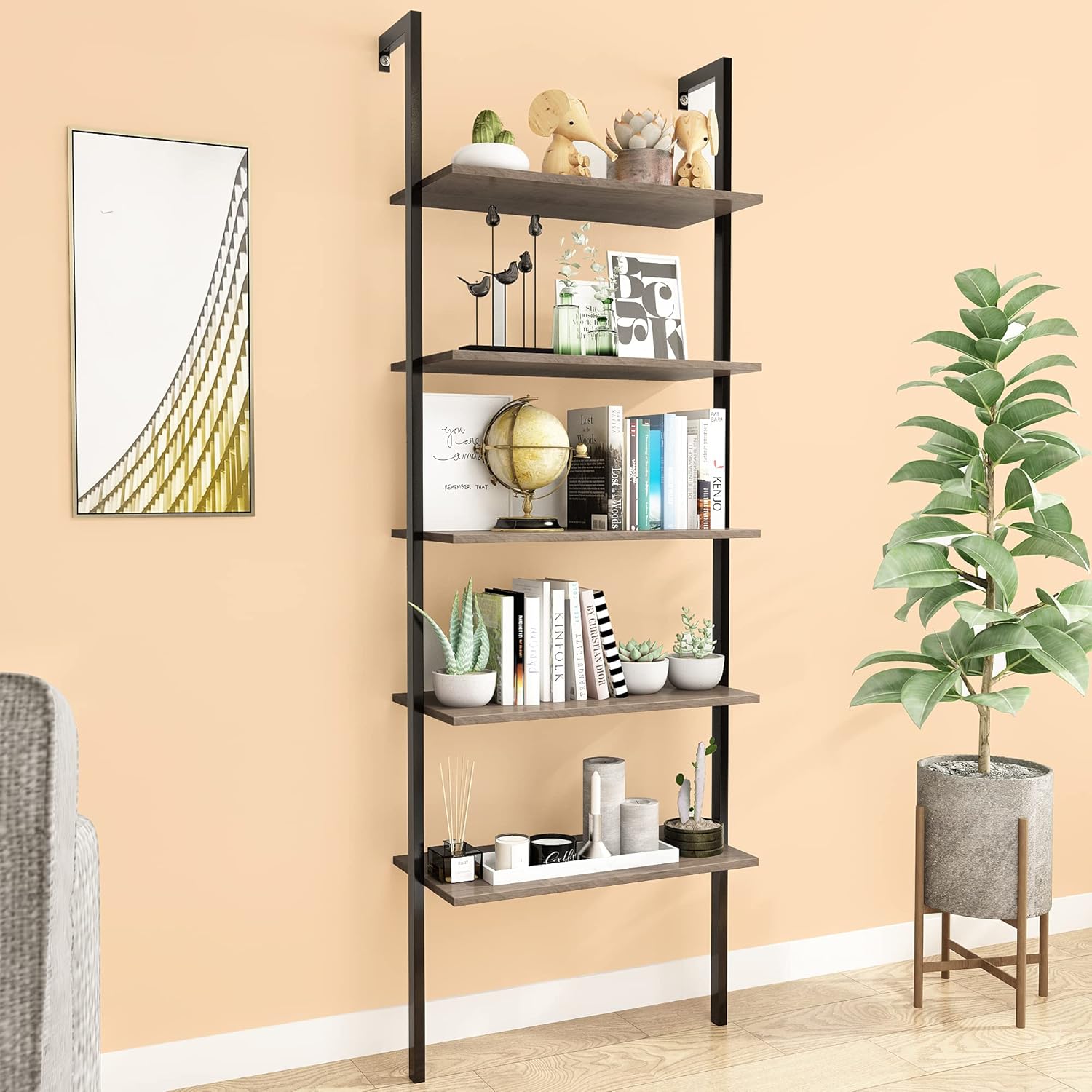 White Ladder Bookshelf (Soot+Gold) M14512