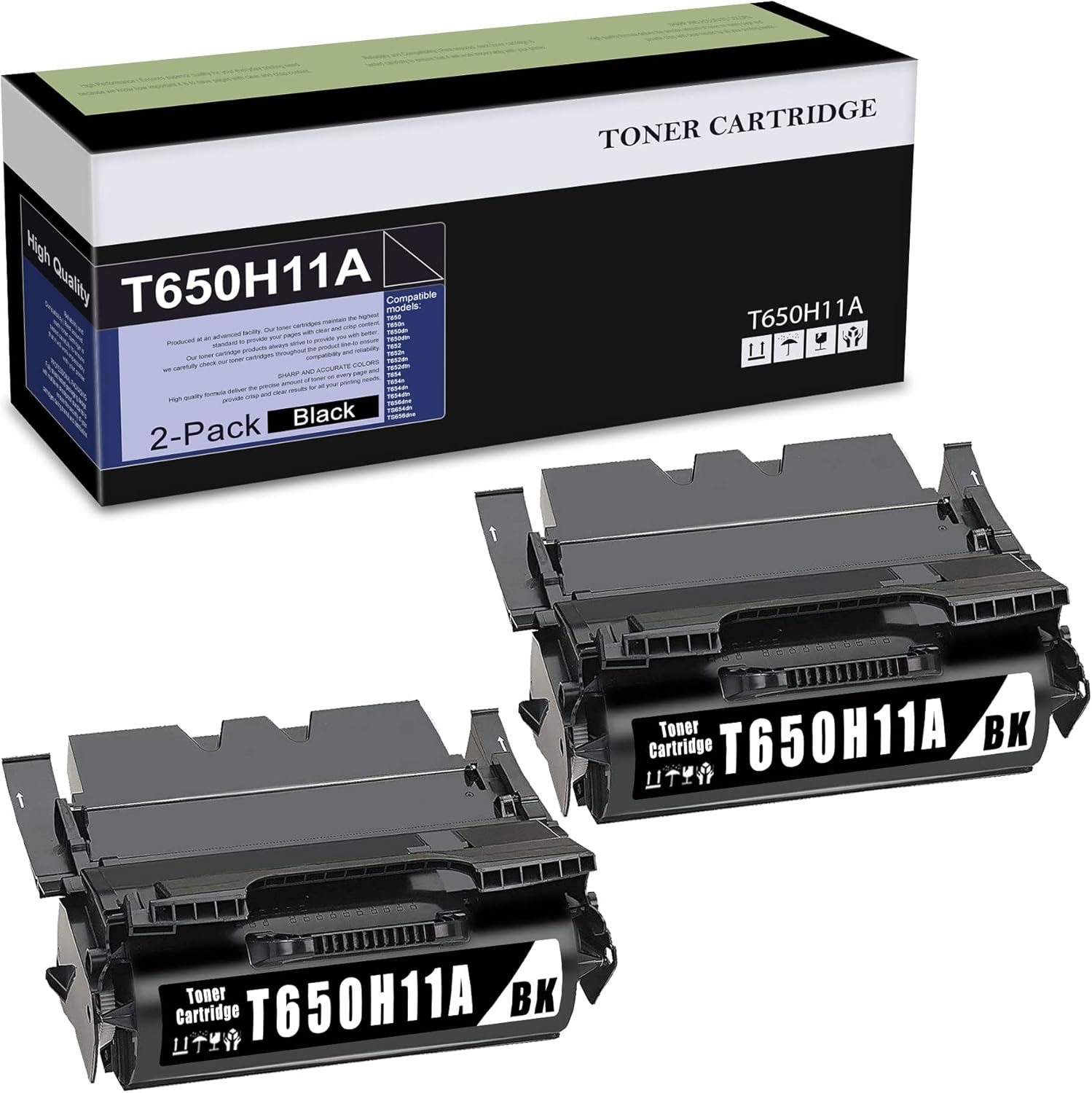 2 Pack Compatible Toner Cartridge Replacement for Lexmark T650 T652 T654 T656 TS654 TS656 Printer M169