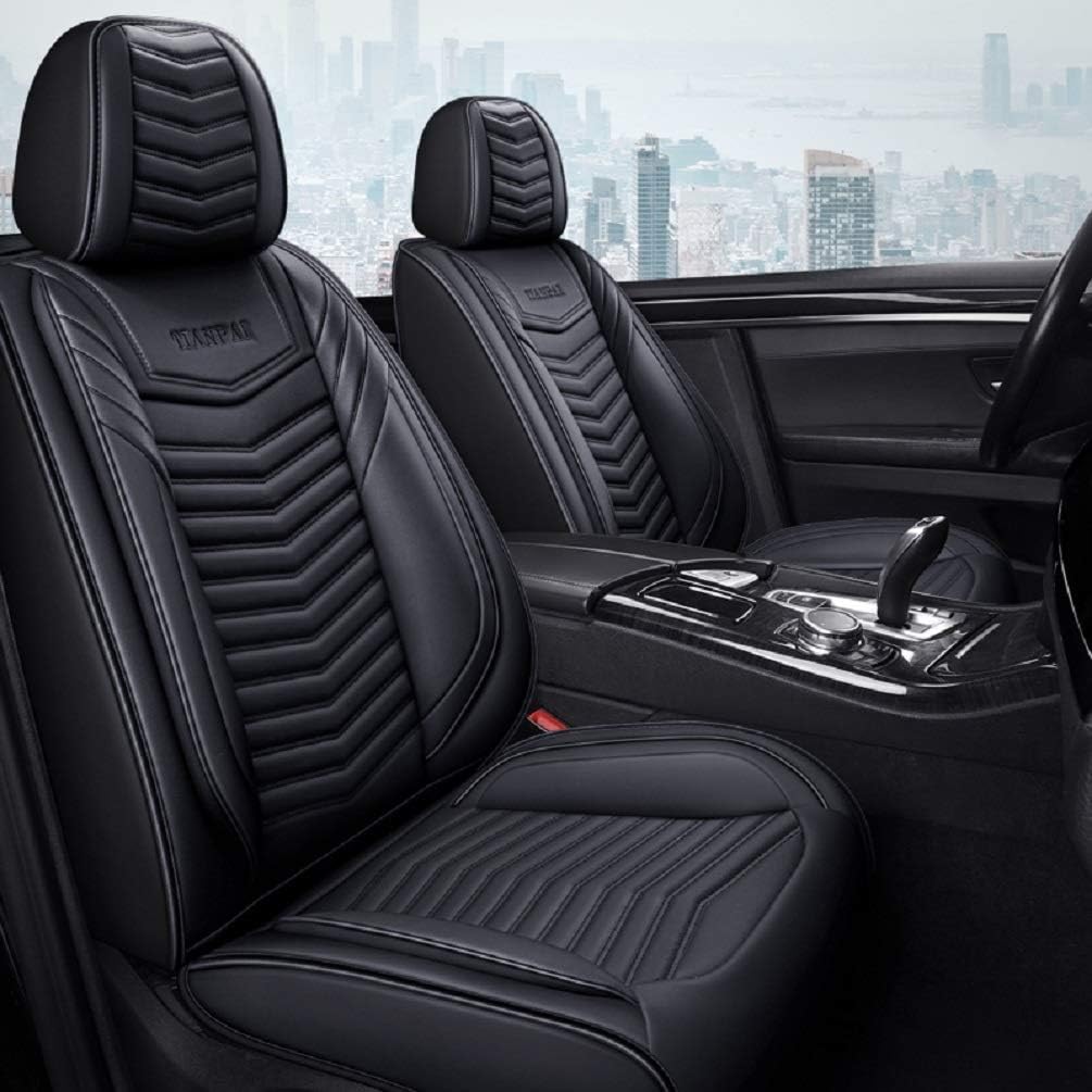 Black-White Leather Car Seat Covers 5 Seats Full Set S73013