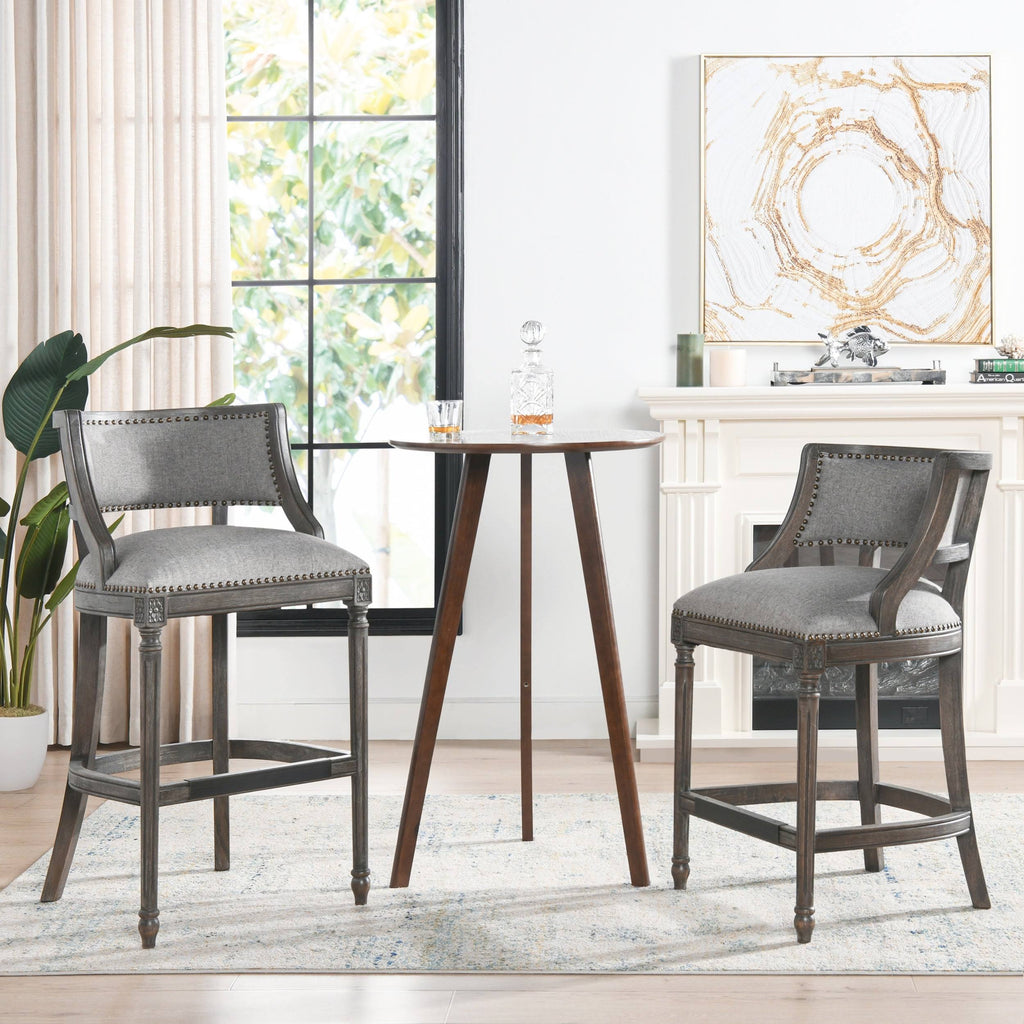 Farmhouse Counter Height Bar Stool Vintage Black Brown Faux Leather L820