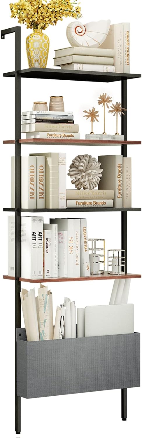 4-Tier Oak Wood Open Shelf Bookcase with Metal Frame C5676