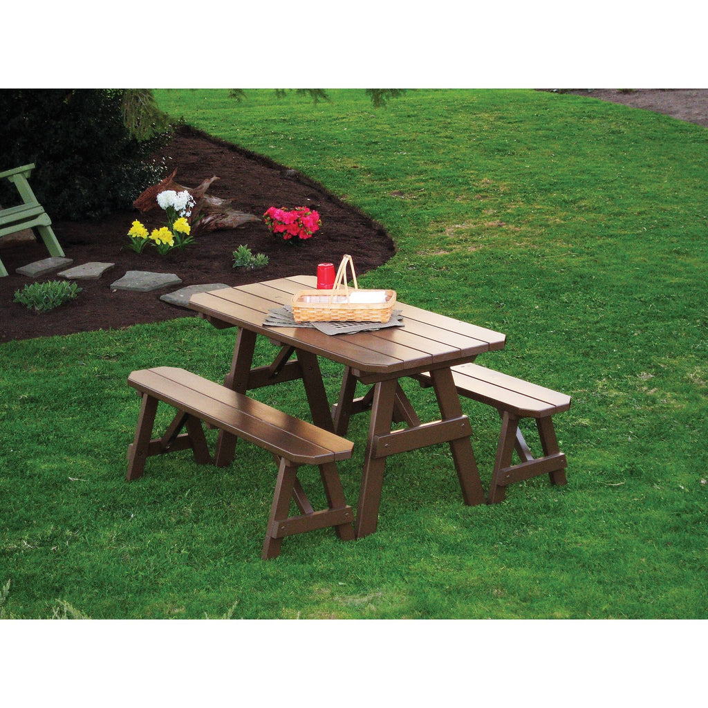 Walnut Stain Traditional Picnic Table with 2 Benches Q80309