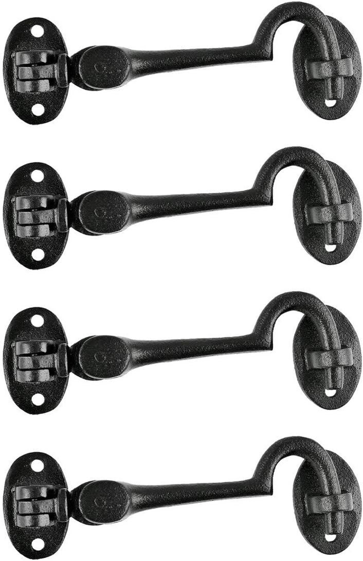 Black Wrought Iron Cabin Hook Eye Bolt 4 Swivel Style Reversible Privacy Hook Latches with Screws Pack of 10 R198
