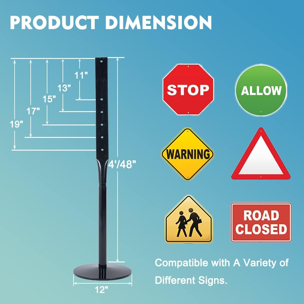 Cast Iron Pedestal Post Sign Holder with 17" Dia Base 48" Tall, Black O382180