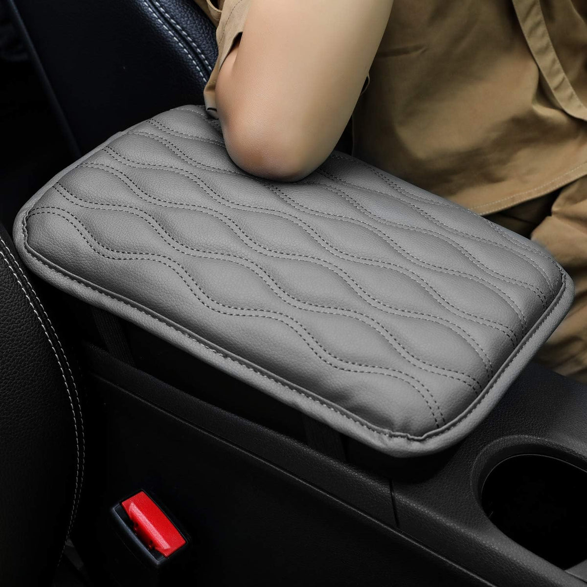 Universal Center Console Cover Waterproof Armrest Pad Protector (Black) (Red) D6107