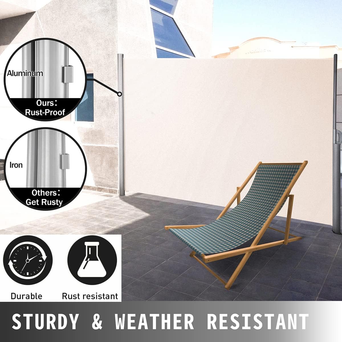 Beige Retractable Privacy Screen 71'' H x 118'' L Waterproof Y83845