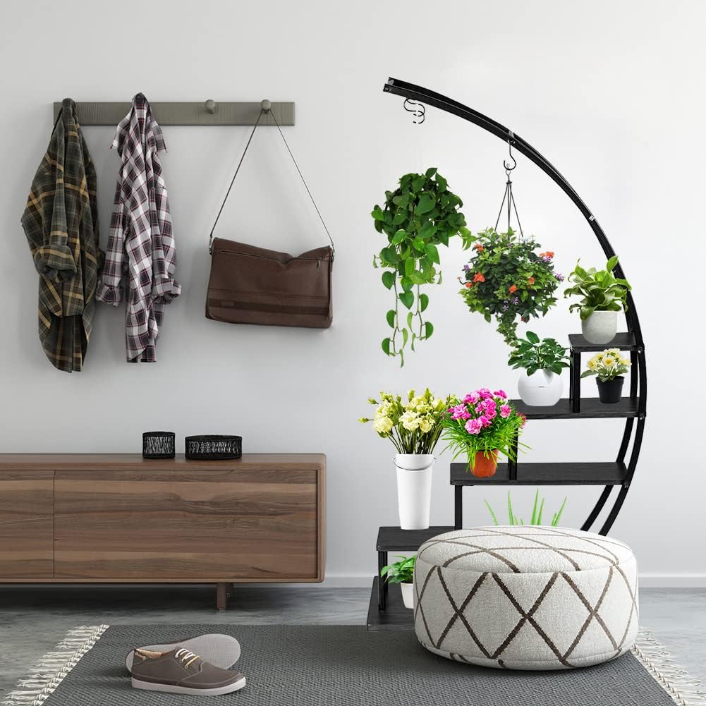 5 Tier Half Moon Plant Stand with Hanging Hook U41287