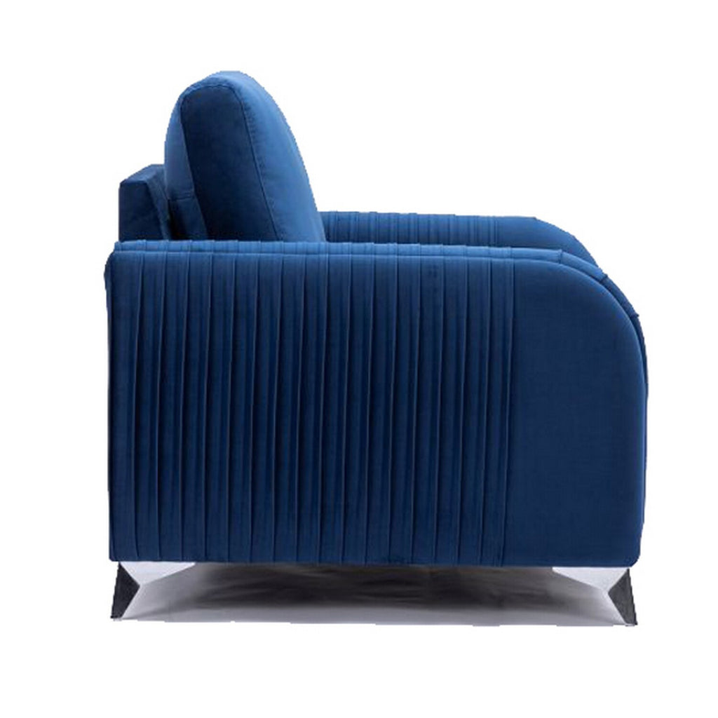 Blue Velvet Upholstery Solid Pine Wood Loveseat T305