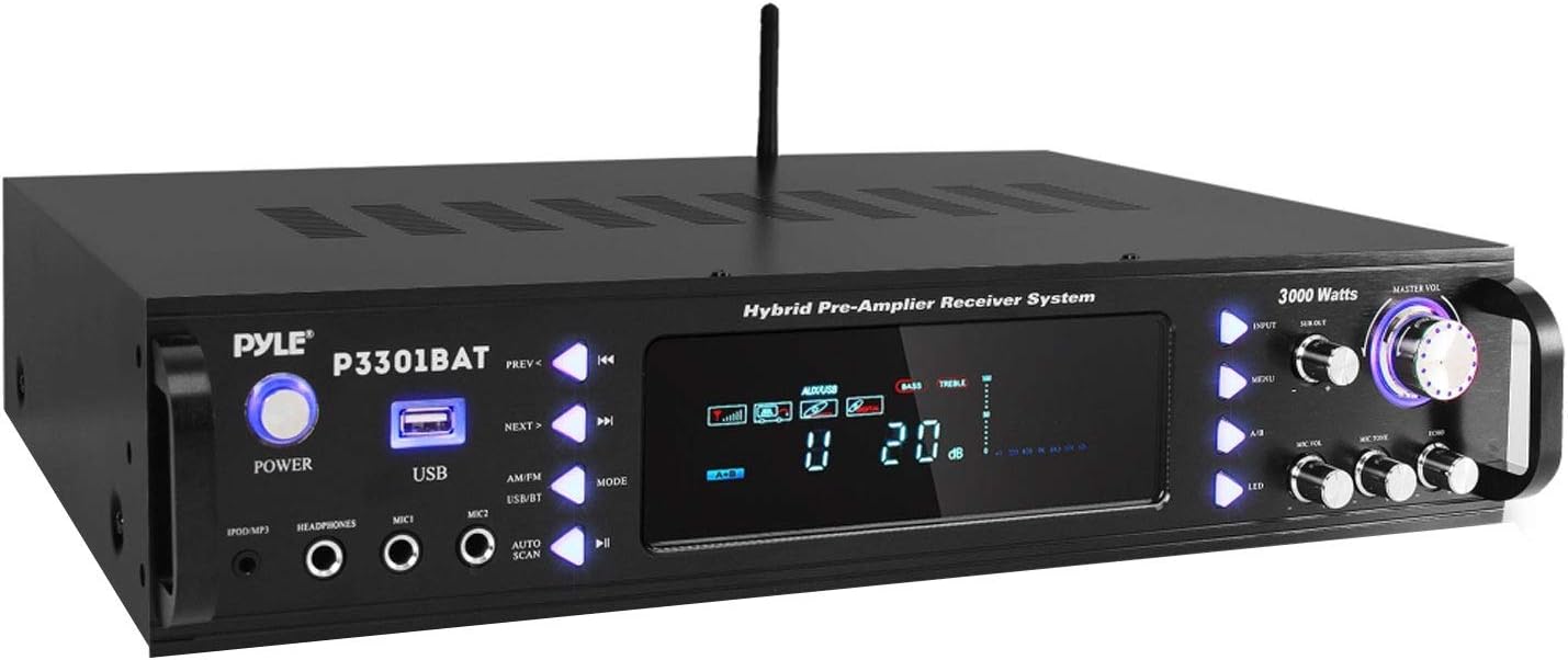 Wireless Bluetooth Stereo Amplifier with AM/FM Radio, USB, AUX, RCA, Karaoke Mic in, Remote I732285