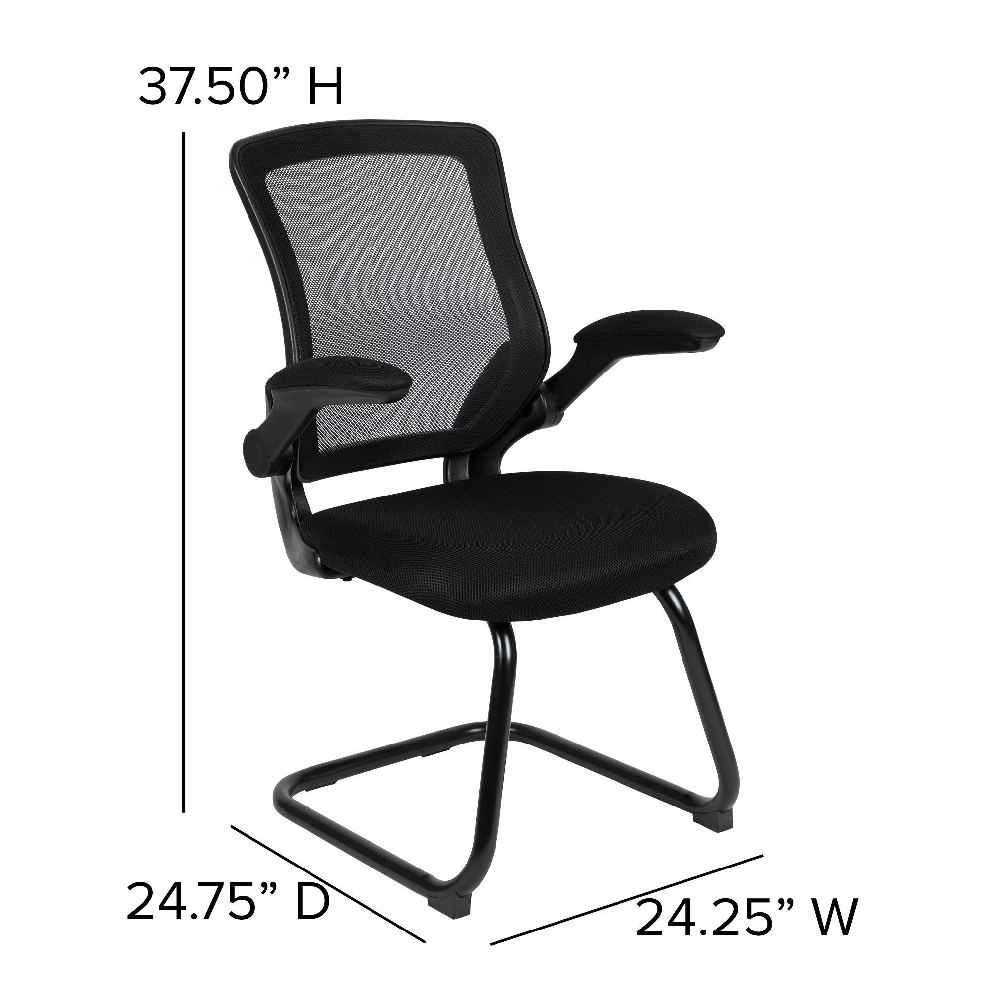 Black Mesh Sled Base Office Chair with Flip-Up Arms J7784