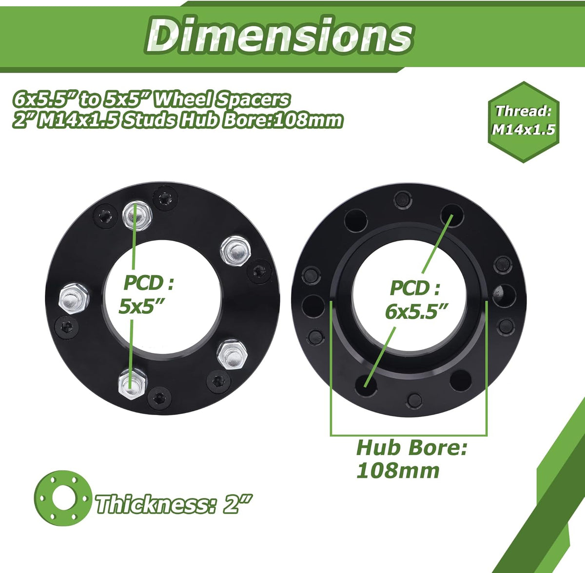 6x5.5 to 5x5 Wheel adapters, 2 inch, 108mm Hub bore N962
