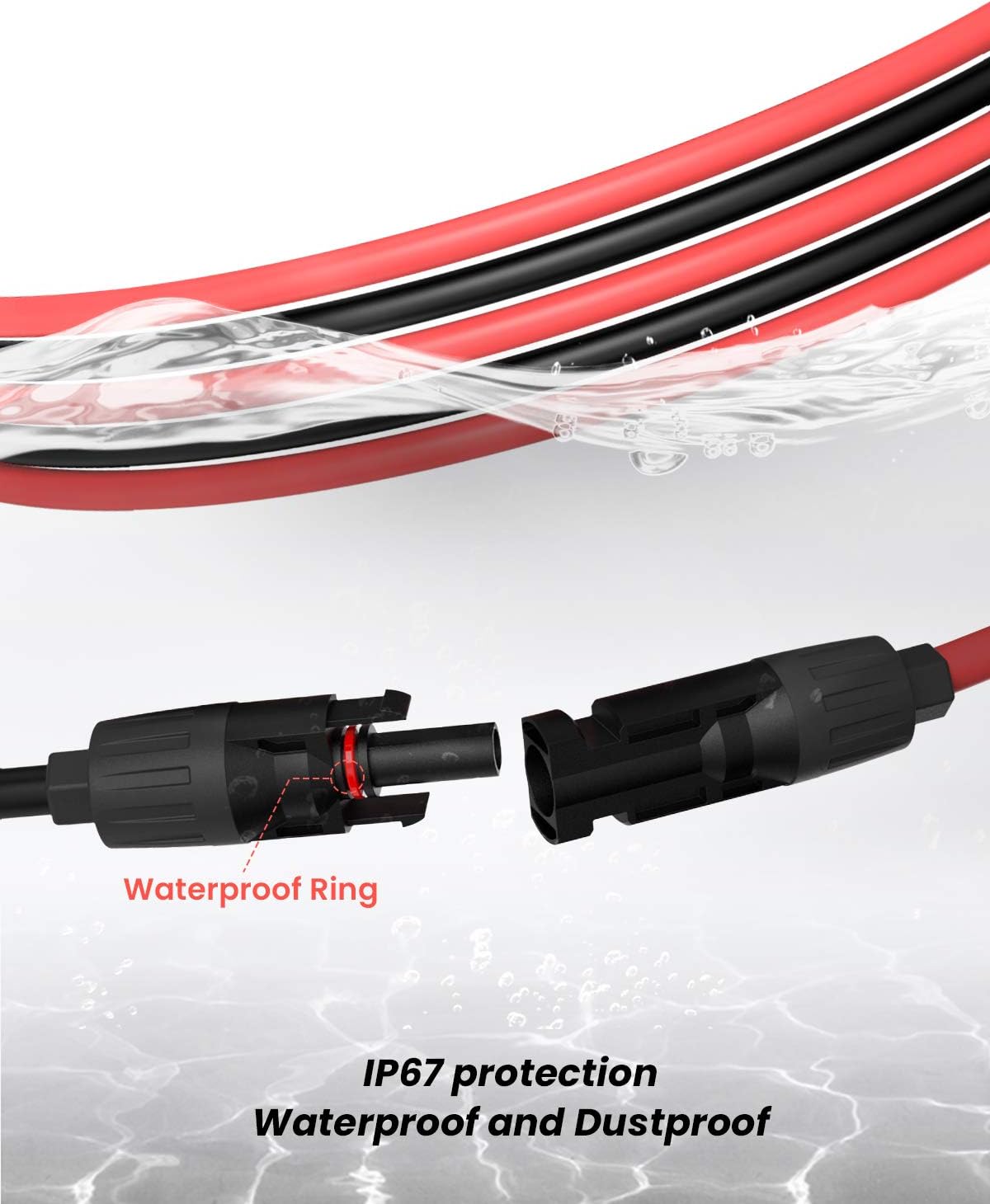 20 Feet 10AWG Solar Extension Cable with Female and Male Connector, Pack of 2 L91744