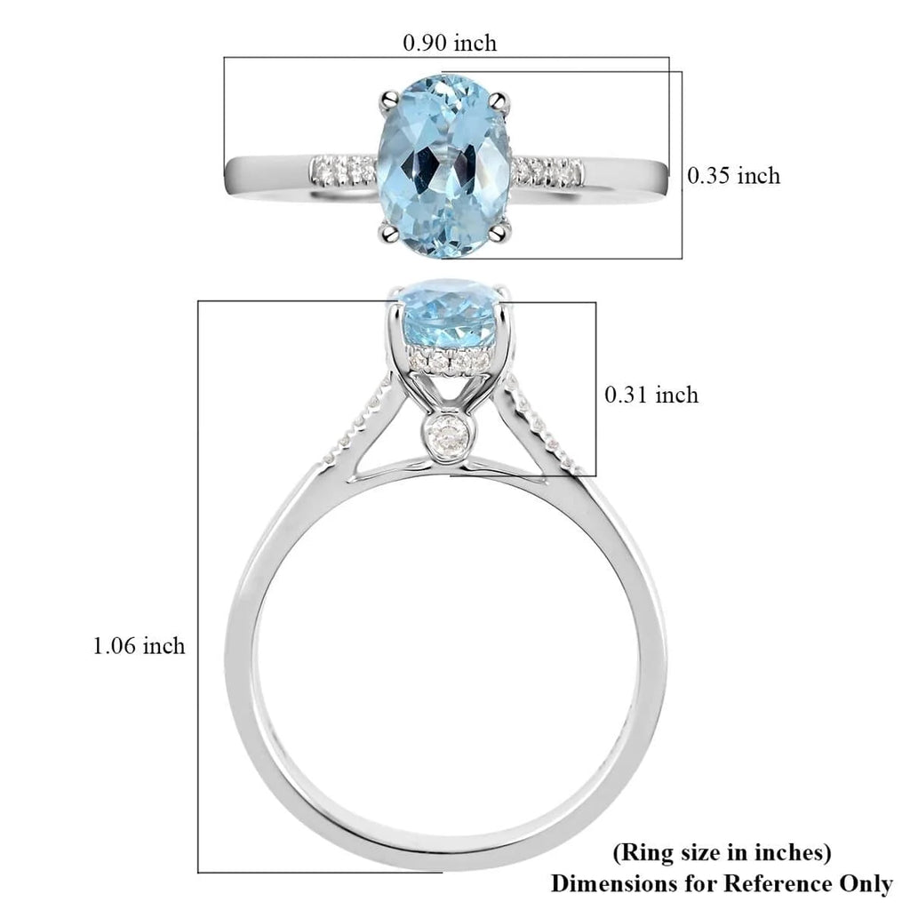 Blue Aquamarine White Diamond Oval 18K White Gold Ring Size 6 Ct 1.13 G-H Color Si1 Clarity B990101