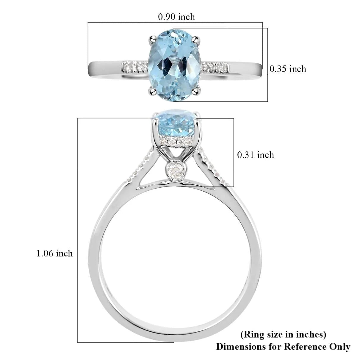 Blue Aquamarine White Diamond Oval 18K White Gold Ring Size 6 Ct 1.13 G-H Color Si1 Clarity B990101