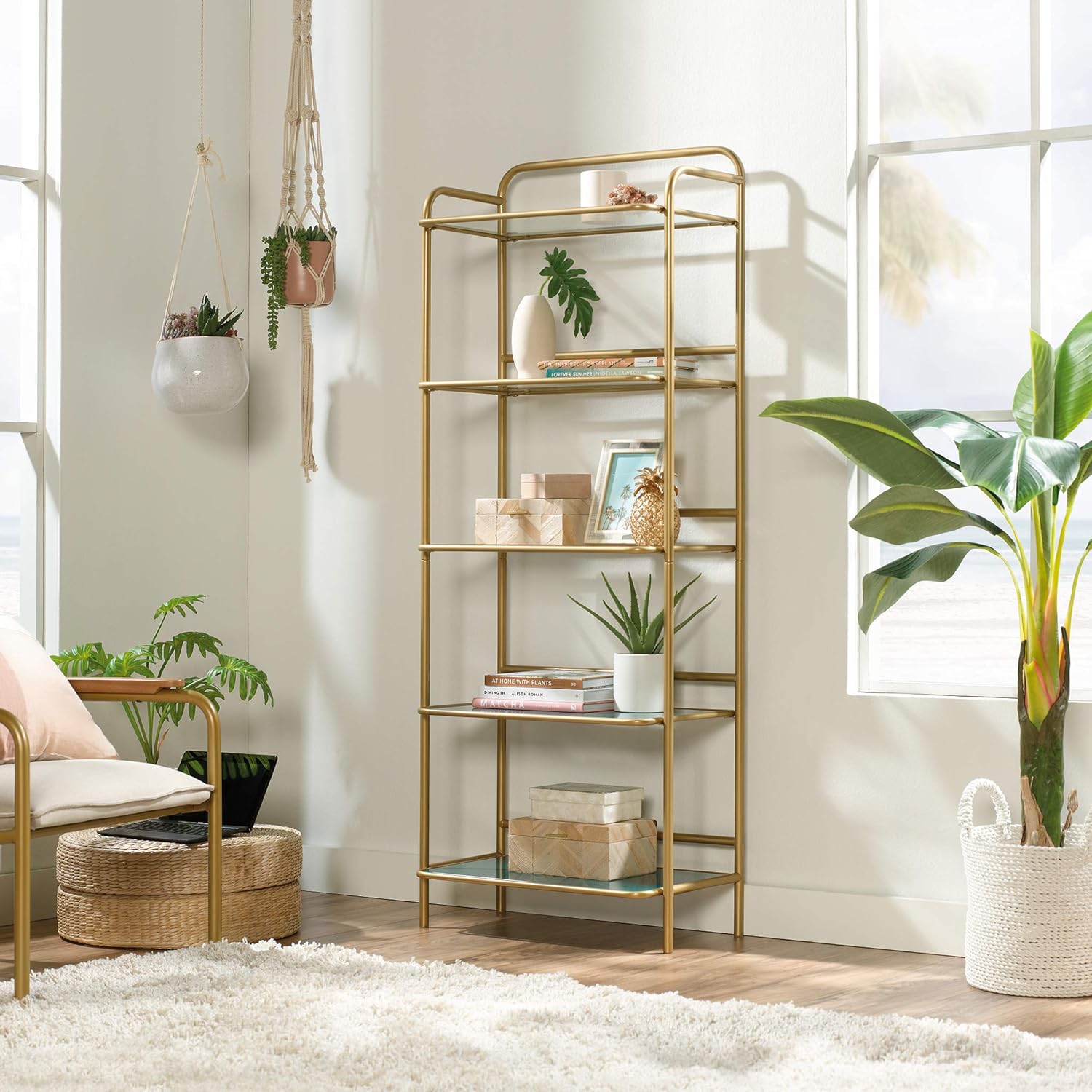 Satin Gold Finish Bookcase Y9216
