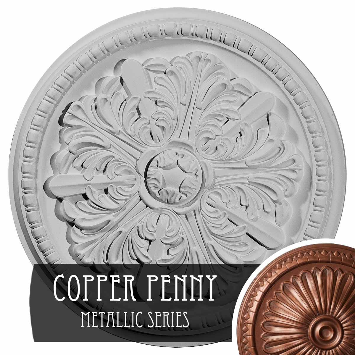 16 7/8x22OD x 1 1/2x22P Hand-Painted Copper Penny Ceiling Medallion L178