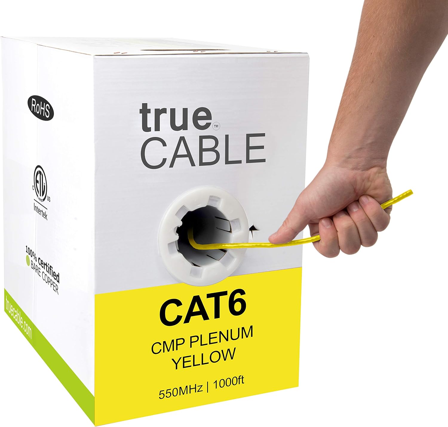 Cat6 Plenum 1000ft Blue 23AWG 4 Pair Solid Bare Copper 550MHz UTP Bulk Ethernet Cable I13242