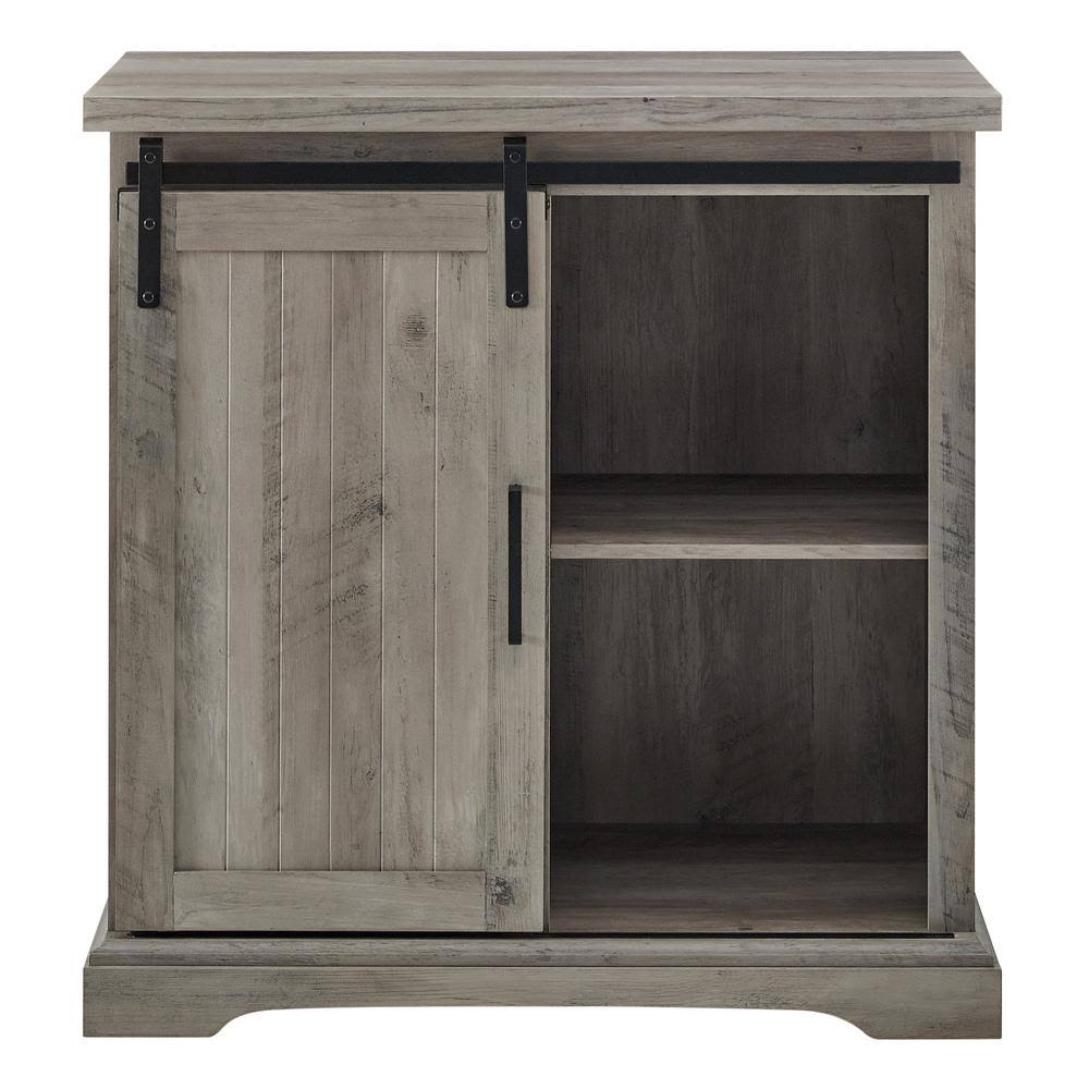 Grey Wash Wood and Metal Farmhouse Accent Cabinet with Grooved Sliding Door M558592