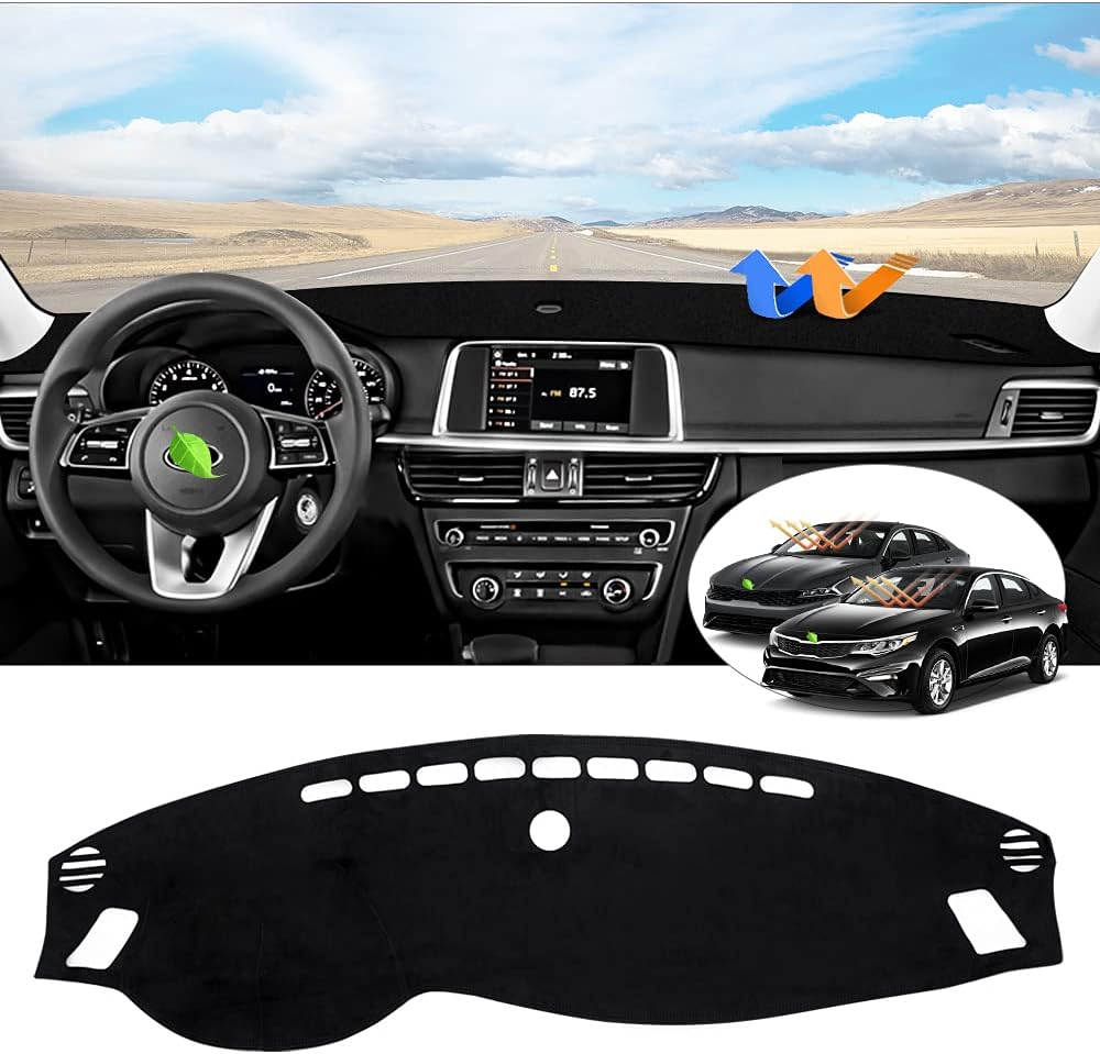 Suede Dash Cover for Kia Optima Dashboard Mat Non-Slip Carpet Odorless Sunshade Protector Pack of 2 V329873