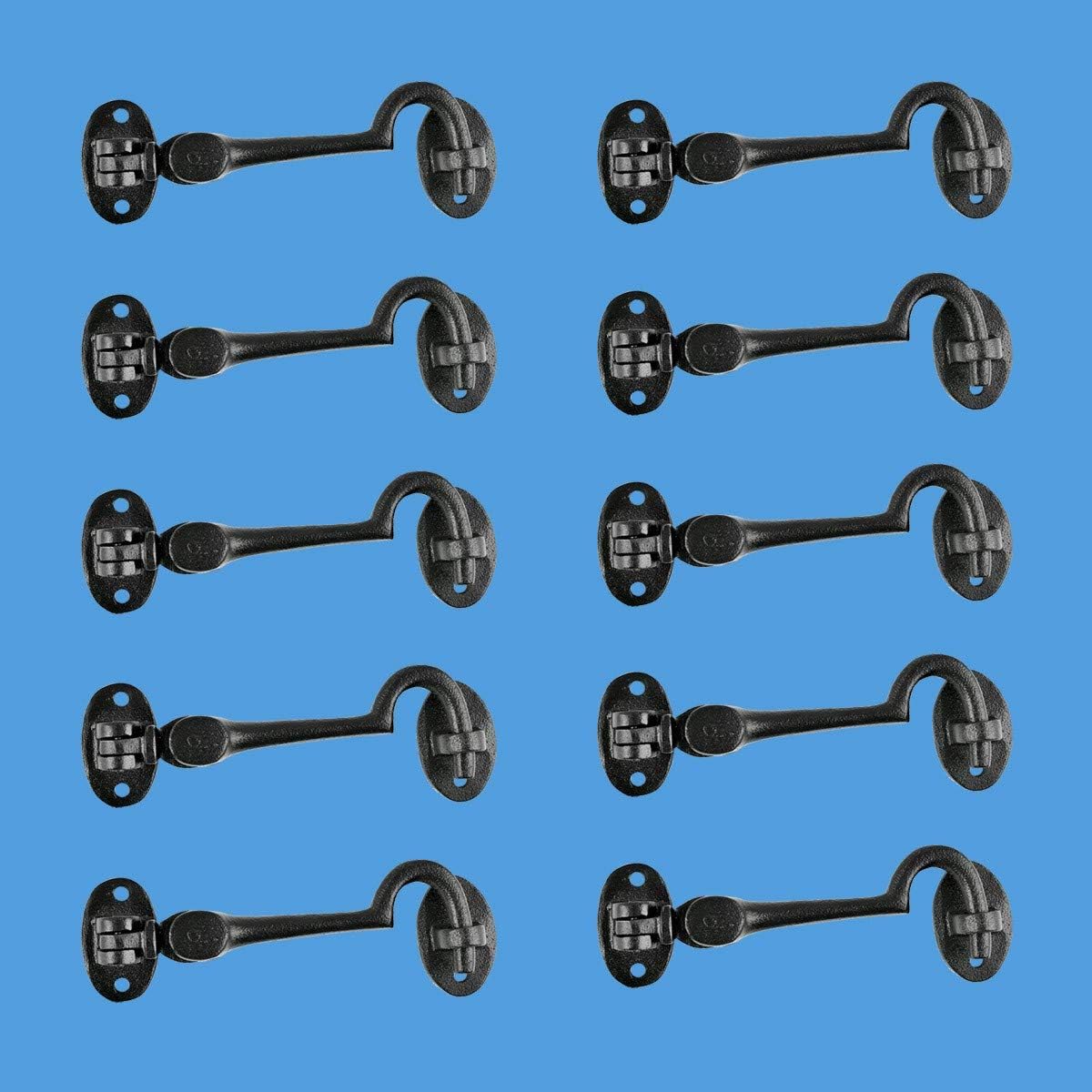 Black Wrought Iron Cabin Hook Eye Bolt 4 Swivel Style Reversible Privacy Hook Latches with Screws Pack of 10 R198