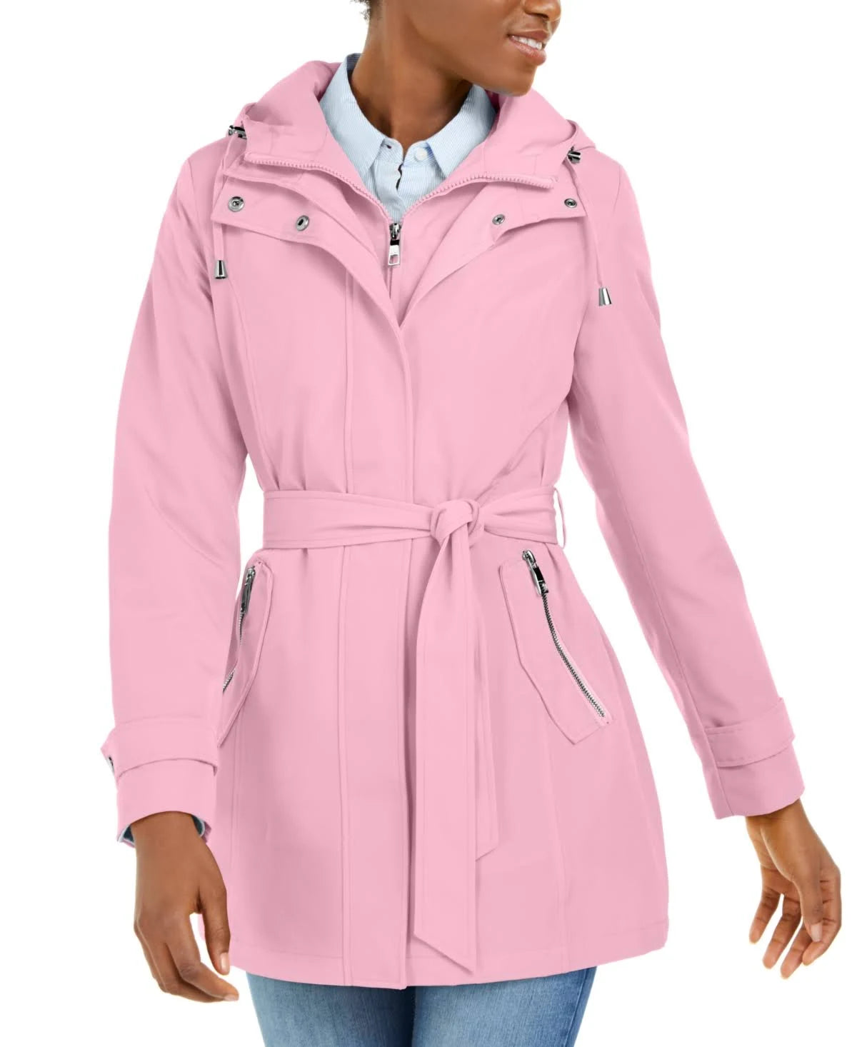 Dusty Pink Hooded Water-Resistant Raincoat J698