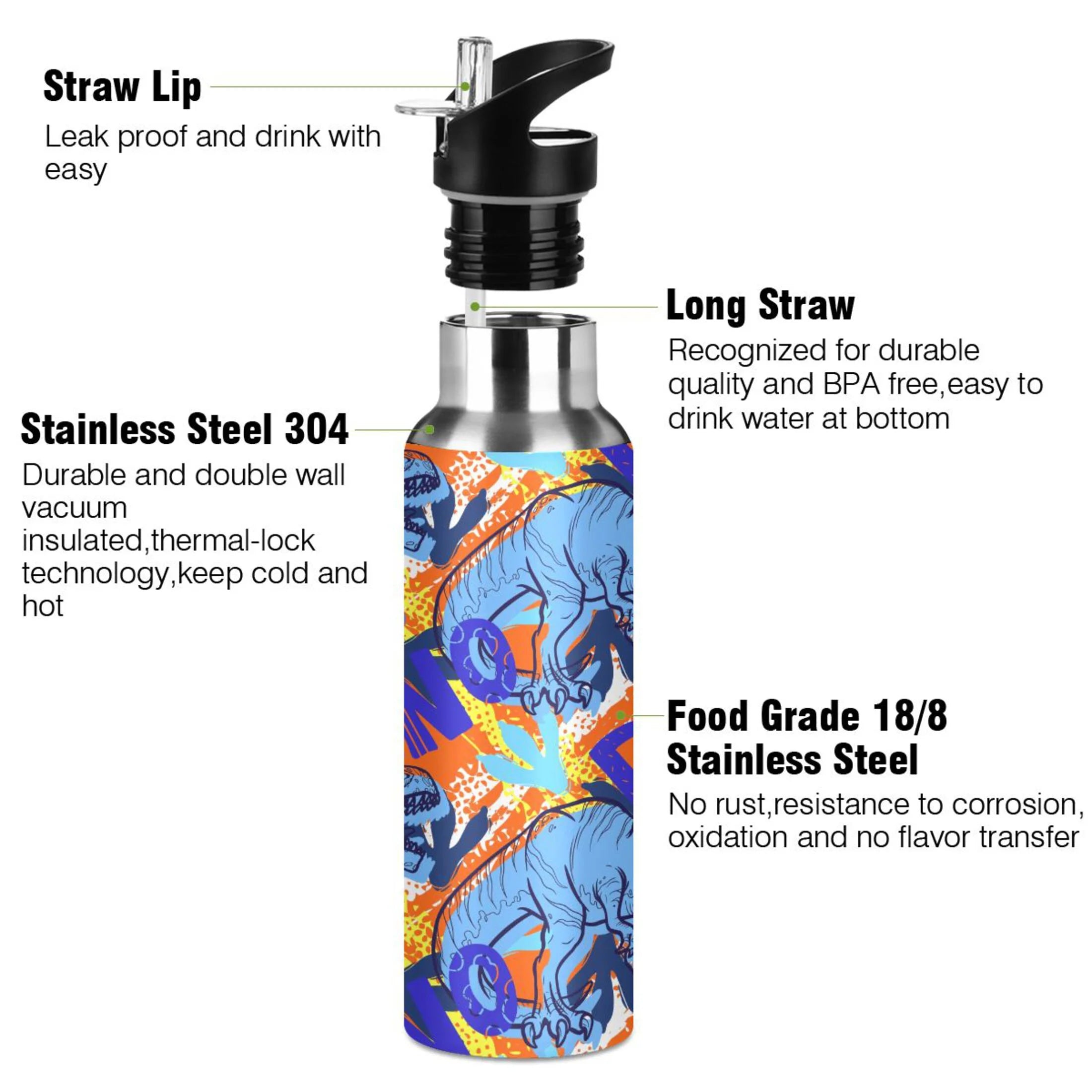 Stainless Steel Insulated Water Bottle with Straw Lid R3496