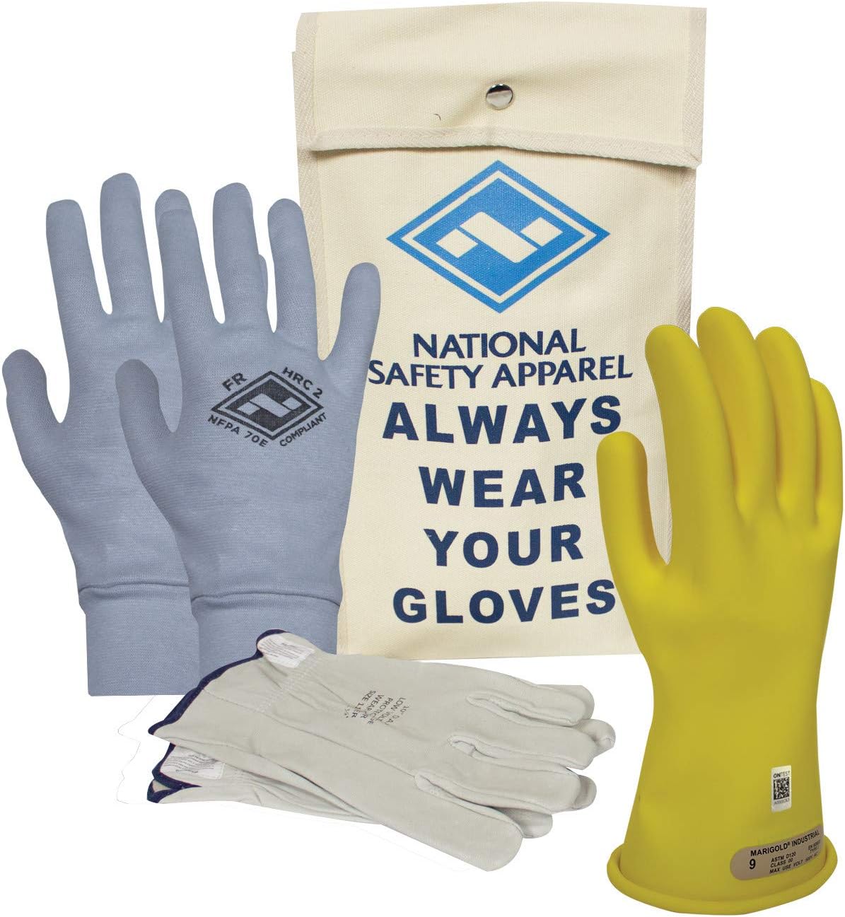 Class 00 Black Rubber Voltage Insulating Glove Kit with FR Knit Glove and Leather Protectors Z812429
