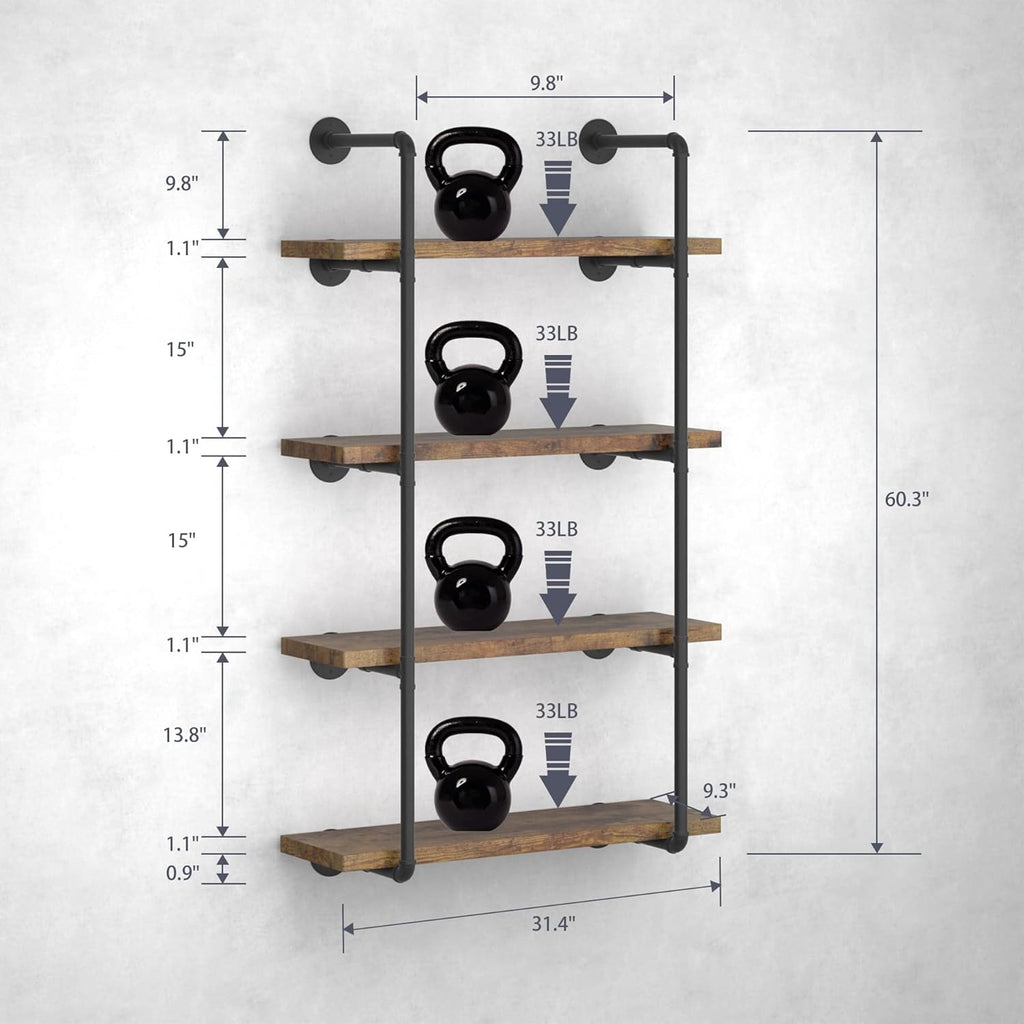 Industrial Wall Mount Iron Pipe Shelf Black 3 Tier X2 R82433