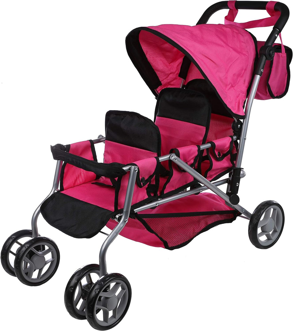 Triplet Doll Pram with Swiveling Wheels & Carriage Bag H783
