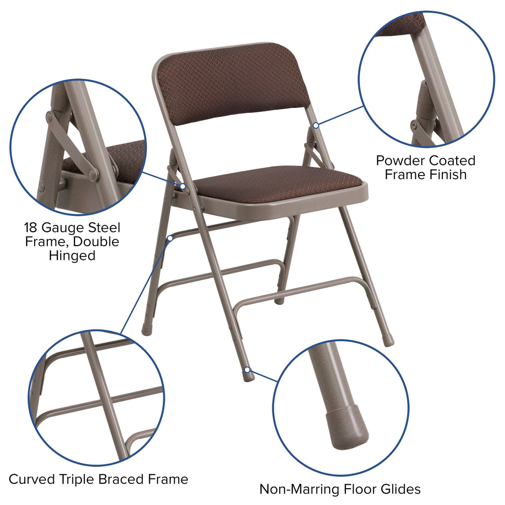 4 Pack Upholstered Metal Folding Chair Brown Patterned S9371