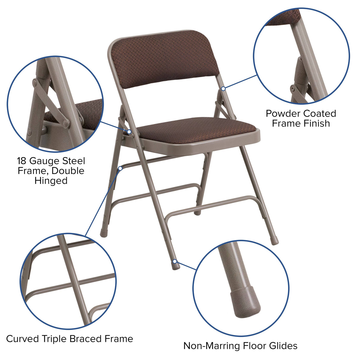 4 Pack Upholstered Metal Folding Chair Brown Patterned S9371